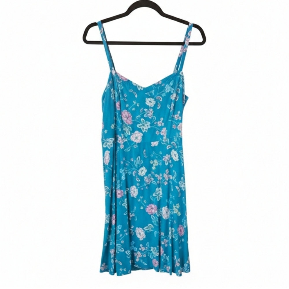 Torrid Size 1 Teal Floral Mini Dress 14/16 Spaghetti Strap Summer